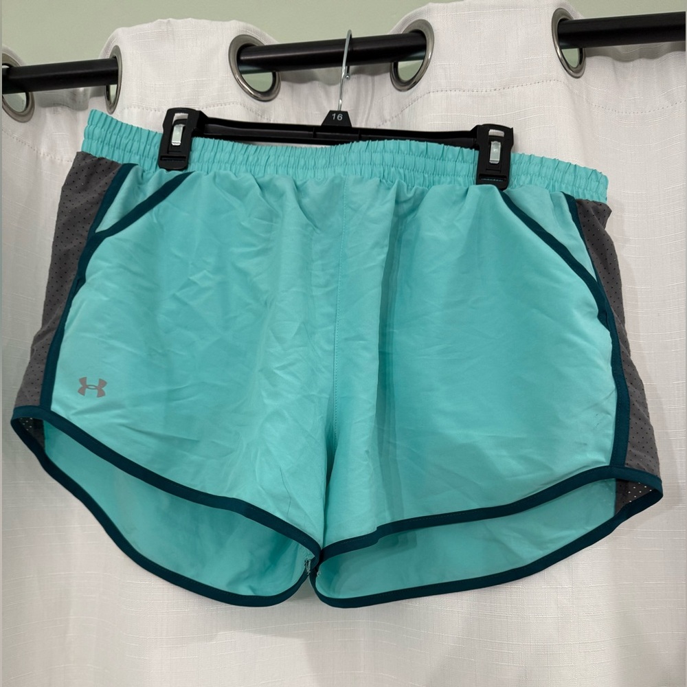 Under Armour Women's Aqua/Teal Athletic Running Shorts with Gray Panels